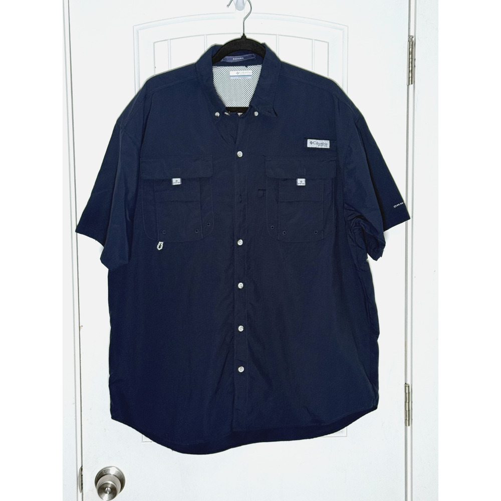 Columbia PFG Men's Large Bahama II Omni-Shade Short Sleeve Fishing College Navy